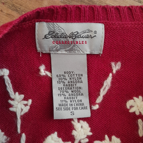 292a. red vintage Eddie Bauer snowflake embroidered y2k cardigan sweater, S - Picture 8 of 8